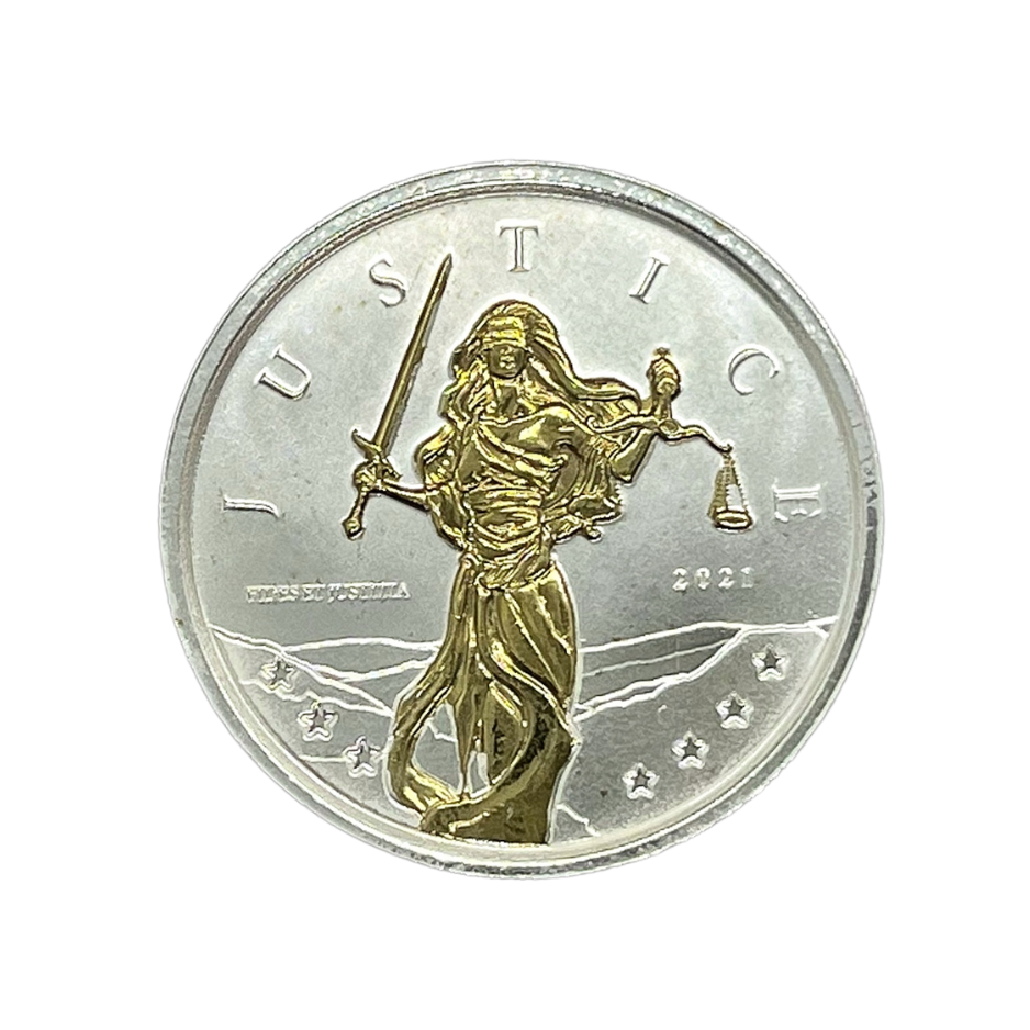 Stříbrná mince 1 oz Lady Justice 2021 Pozlacená Limitovaná edice