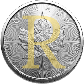 Stříbrná mince se zlatým písmenem a certifikátem v dárkové krabičce 1 oz Maple Leaf