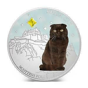 Stříbrná mince 1 oz Skotská klapouchá kočka Kočky a Psi 2014 Kolorovaná Proof
