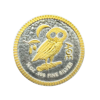 Stříbrná mince 1/4 oz Athenian Owl Pozlacená Limitovaná edice