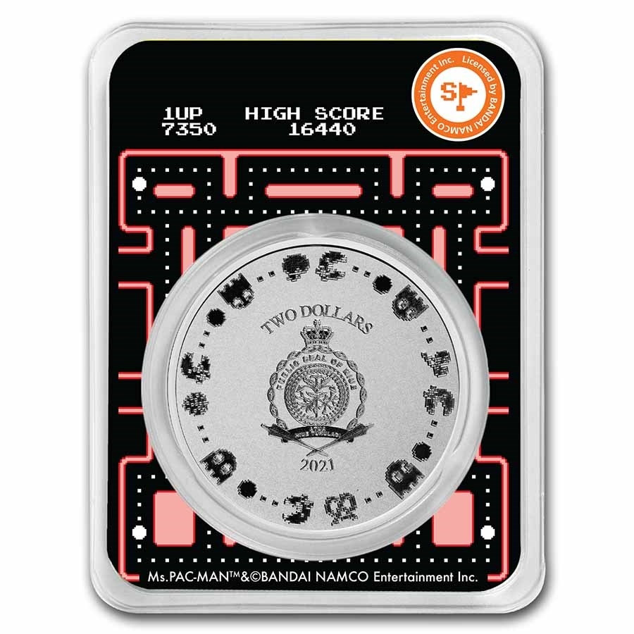 Stříbrná mince 1 oz Ms. PAC-MAN 40. výročí 2021 Kolorovaná v kartě