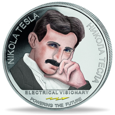 Stříbrná mince 1 oz NIKOLA TESLA  Tajemství vesmíru 2023 Kolorovaná