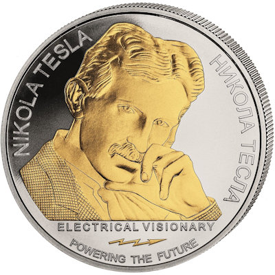 Stříbrná mince 1 oz NIKOLA TESLA  Tajemství vesmíru 2023 Zlacená