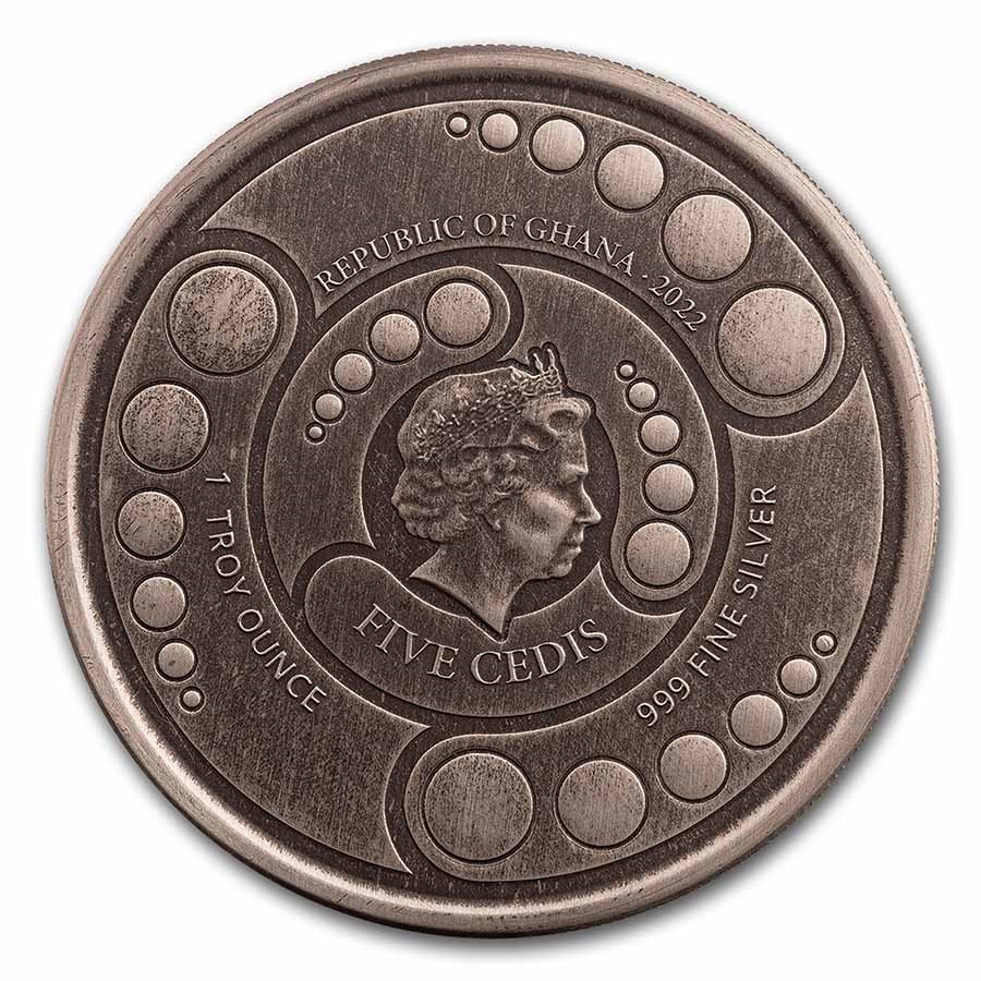 Stříbrná mince 1 oz Mimozemšťan Ghana 2022 Ostařená