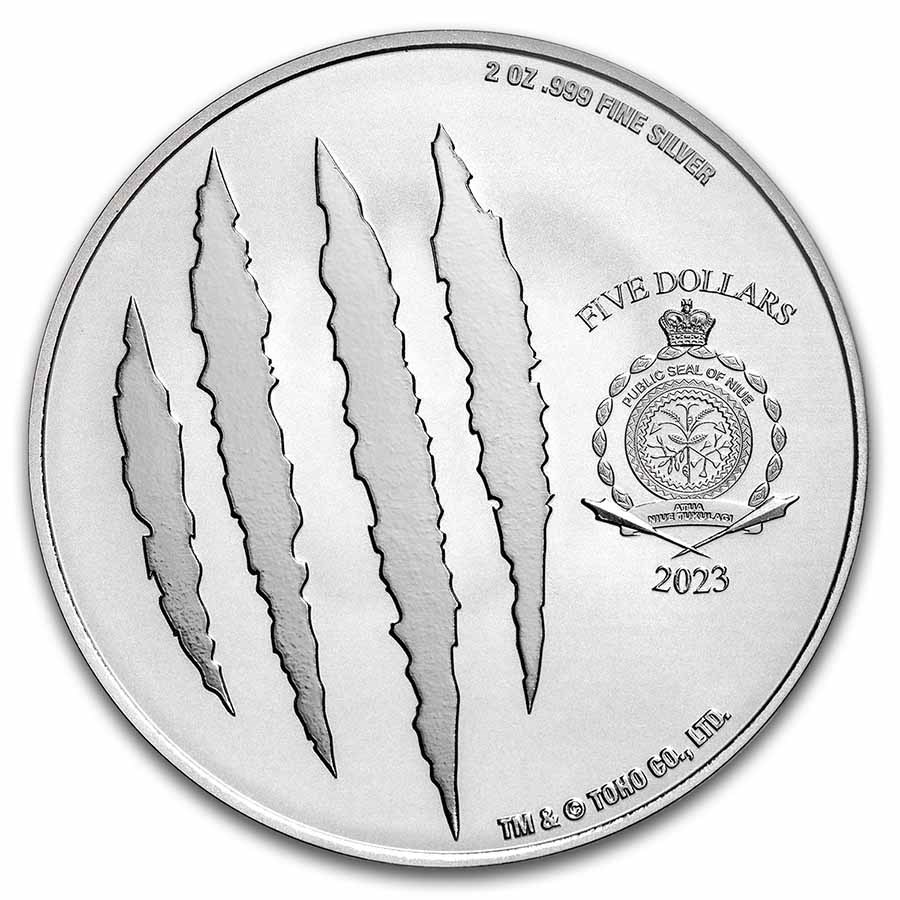 Stříbrná mince 2 oz Godzilla Vs King Ghidorah 2023 Kolorovaná