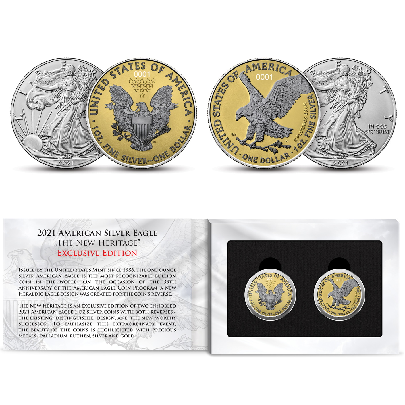 Sada Stříbrných mincí American Eagle The New Heritage 2021 