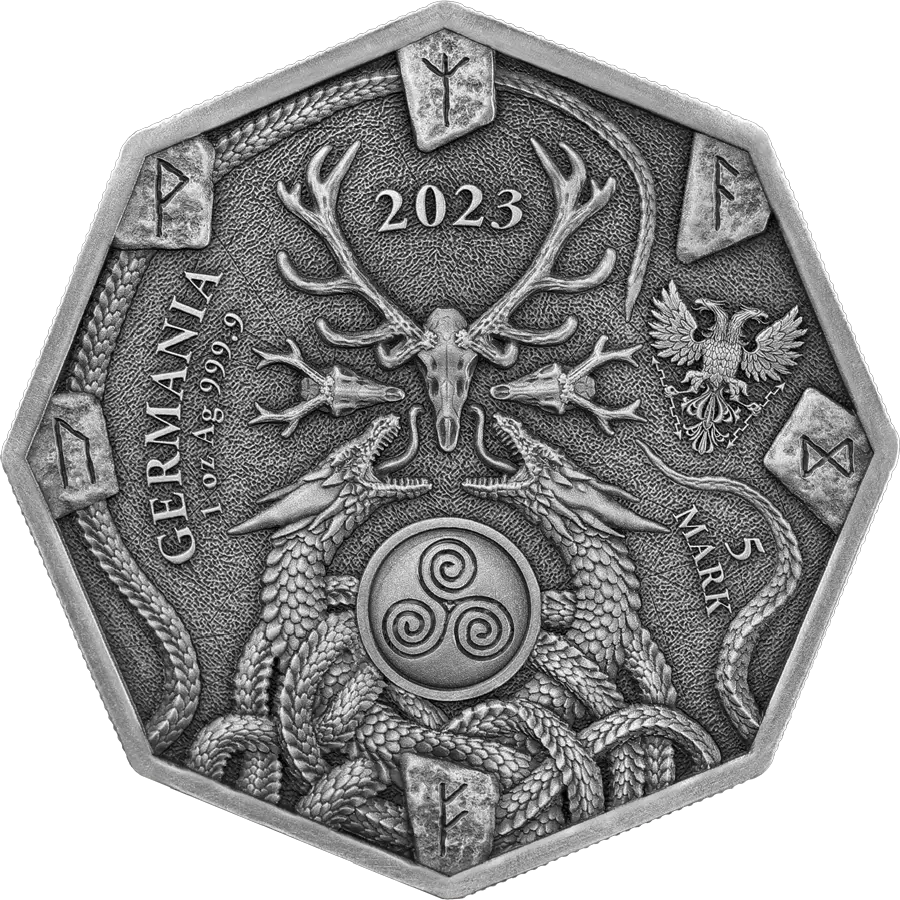 Stříbrná mince 1 oz Rituál věštkyně  Witchcraft 2023 Pozlacená, Ostařená