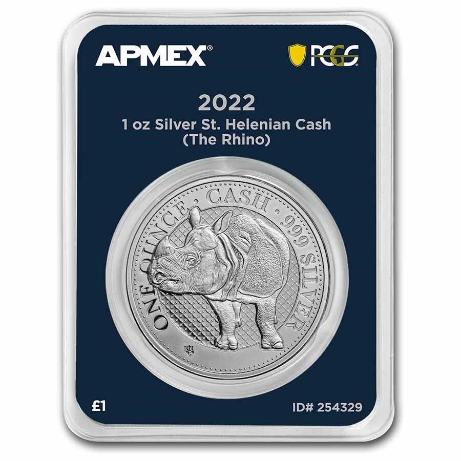 Stříbrná mince 1 oz Indický Nosorožec 2022 Apmex MintDirect® PCGS