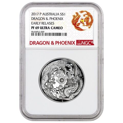 Stříbrná mince 1 oz Drak a fénix 2017 NGC MS-69