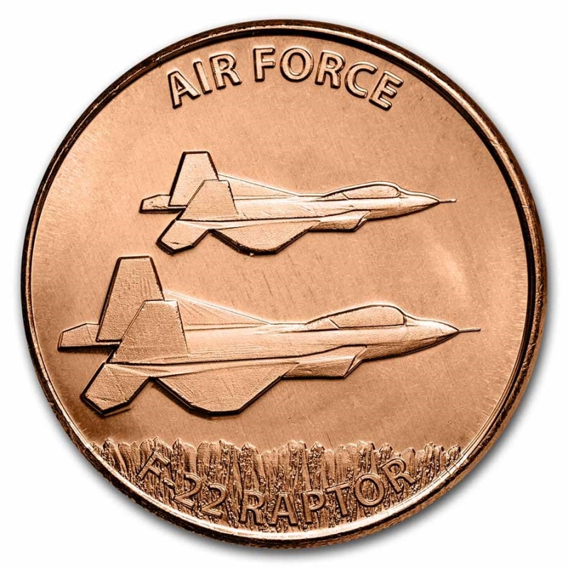 Měděná medaile 1 oz Americké armádní letectvo - F-22 Raptor