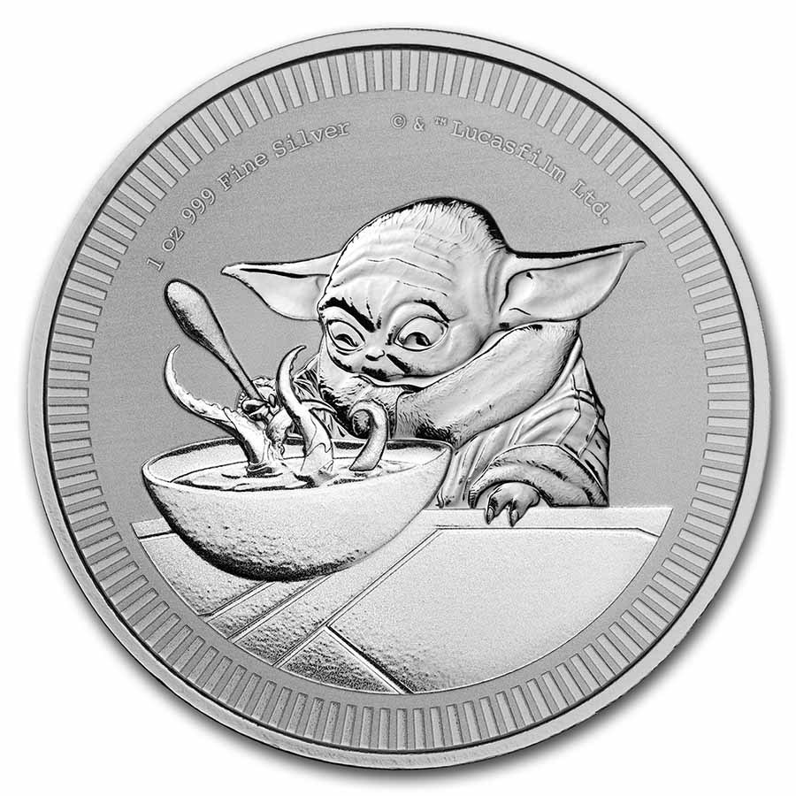 Stříbrná mince 1 oz Baby Yoda Star Wars 2022 BU