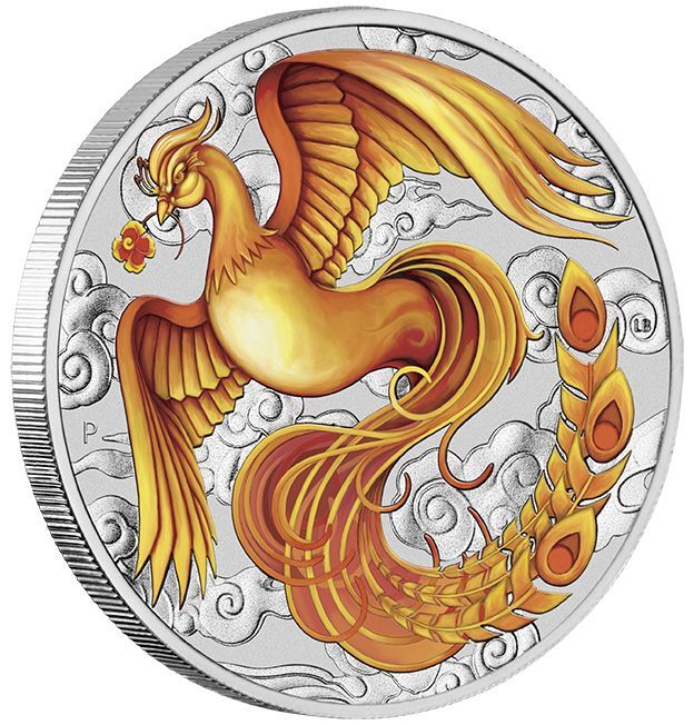 Stříbrná mince 1 oz Phoenix Čínské mýty a legendy 2022 Kolorovaná