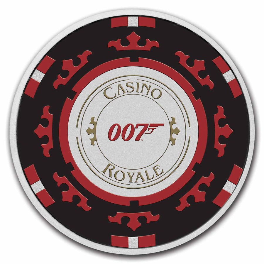 Stříbrná mince 1 oz Casino Royale Chip James Bond 007 Kolorovaná v kartě
