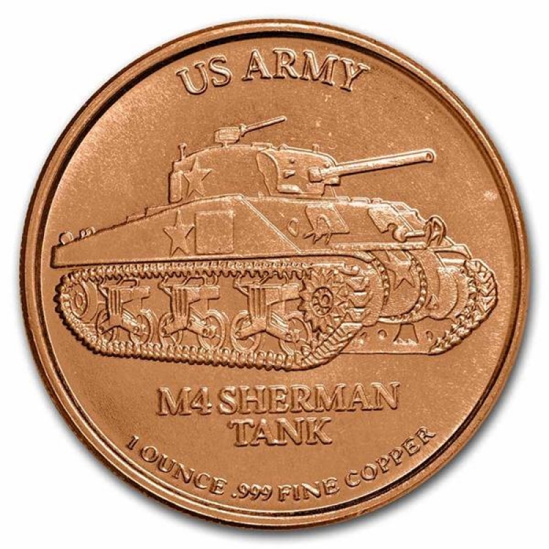 Měděná medaile 1 oz Americká Armáda - Tank Sherman M4