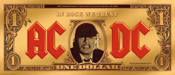 Zlatá bankovka 1/10 gramu AC/DC – Angus Buck Cookovy ostrovy 2019