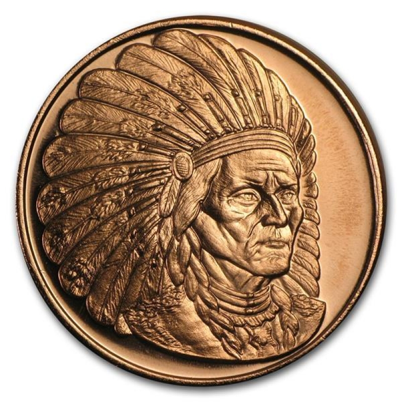 Měděná medaile 1 oz Indiánský Náčelník Sedící Býk