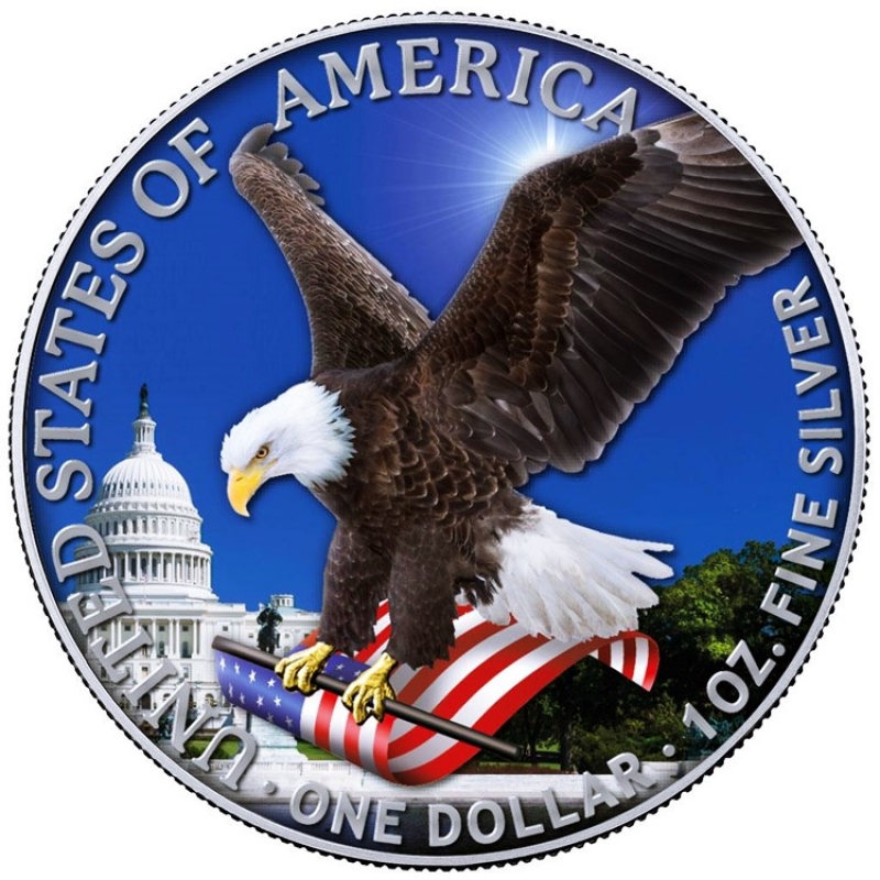 Stříbrná mince 1 oz American Eagle Kapitol 2023 Kolorovaná