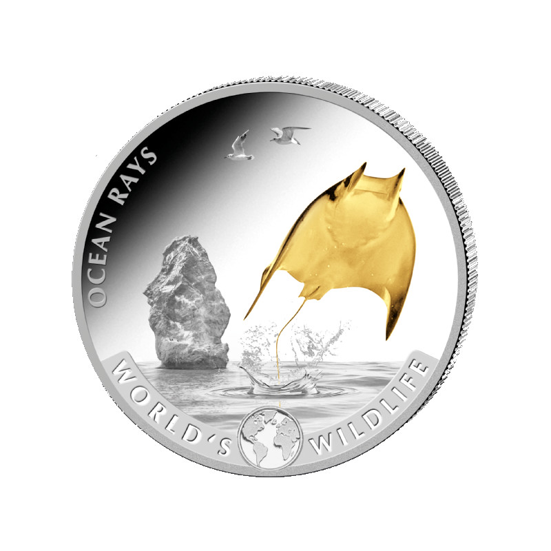Stříbrná mince 1 oz Rejnok World´s Wildlife 2023 BU Zlacená