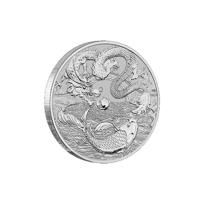 Stříbrná mince 1 oz Drak a Koi Kapr 2023 BU