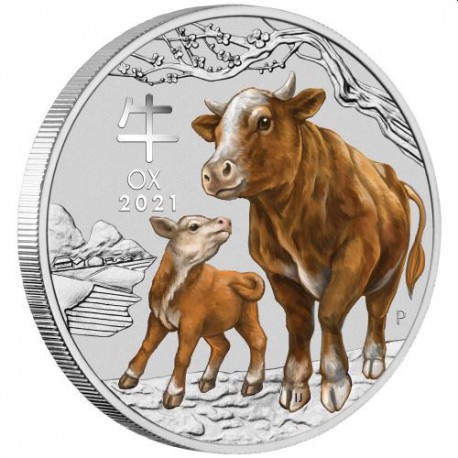 Stříbrná mince 1/4 oz Rok Bůvola 2021 Sydney Money Expo Kolorovaná
