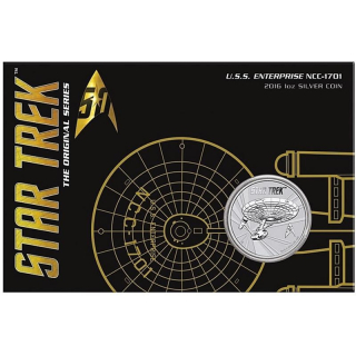 Stříbrná mince Star Trek U.S.S. Enterprise 1 oz 2016 BU v kartě 