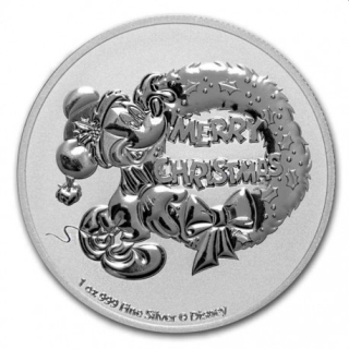 Stříbrná mince Mickey Mouse Vánoce 1 oz 2021 BU