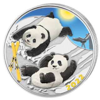 Stříbrná mince 30 g Panda Lyže 2022 Kolorovaná
