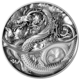 Stříbrná mince Dračí král čtyř moří 2 oz 2022 Ostařená