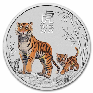 Stříbrná mince 1 oz Rok Tygra Lunární série III 2022 Kolorovaná