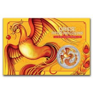 Stříbrná mince 1 oz Phoenix Čínské mýty a legendy 2022 Kolorovaná v kartě