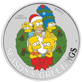 Stříbrná mince 1 oz Simpsonovi sezónní pozdravy 2022 Kolorovaná BU