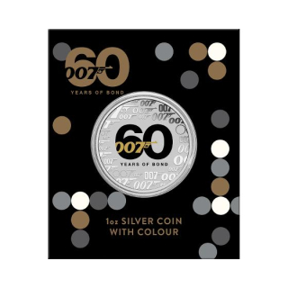 Stříbrná mince 1 oz James Bond 007 60. výročí 2022 Kolorované v kartě