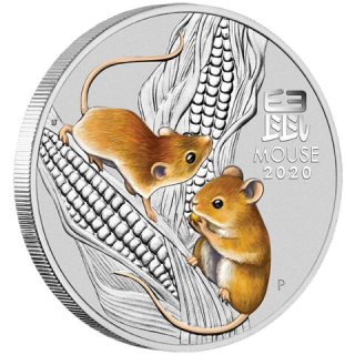 Stříbrná mince 1 oz Rok Myši Lunární série III 2020 Kolorovaná