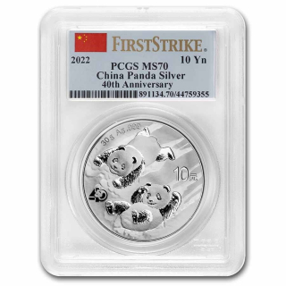 Stříbrná mince 30 g Panda 2022 PCGS MS70