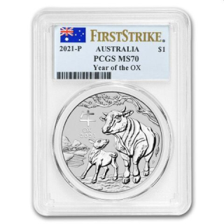 Stříbrná mince 1 oz Rok Buvola Lunární Série III 2021 PCGS MS 70
