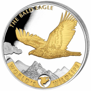 Stříbrná mince 1 oz Edice Divoký život světa The Bald Eagle 2021 Pozlacená