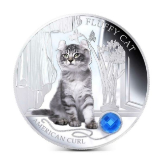 Stříbrná mince 1 oz Kočka American Curl Kočky a Psi 2013 Kolorovaná Proof