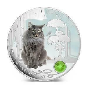 Stříbrná mince 1 oz Norská lesní kočka Kočky a Psi 2014 Kolorovaná Proof