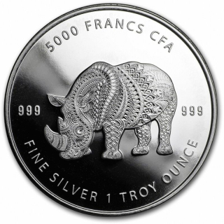  Stříbrná mince Mandala Rhino Chad 5000 CFA 1 oz 2018