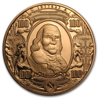 Měděná medaile 1 oz Replika bankovky Benjamina Franklina 100 $ (Round) 