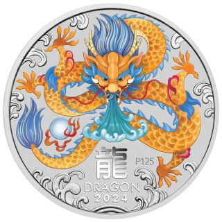 Stříbrná mince 1 oz Yellow dragon Lunární série III 2024 Kolorovaná v kartě 