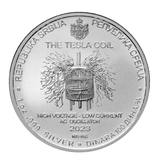 Stříbrná mince 1 oz Nikola Tesla Teslův transformátor 2023 BU