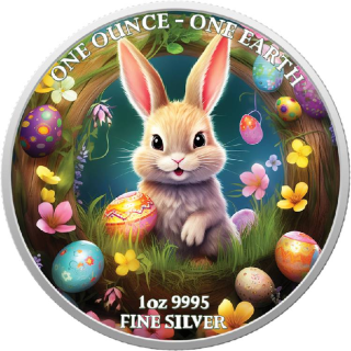 Stříbrná mince 1 oz Velikonoční králíček 2022 Kolorovaná