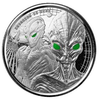 Stříbrná mince 1 oz Mimozemšťan Ghana 2023 Proof Kolorovaná