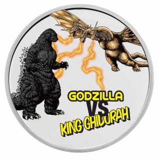 Stříbrná mince 2 oz Godzilla Vs King Ghidorah 2023 Kolorovaná