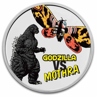 Stříbrná mince 2 oz Godzilla Vs Mothra 2023 Kolorovaná