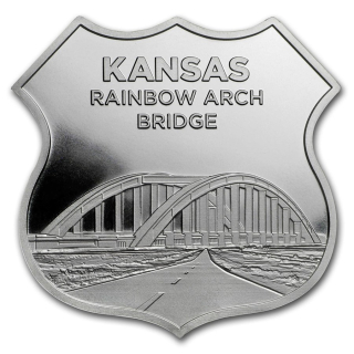 Stříbrná mince 1 oz Icons of Route 66 shield Kansas Rainbow Bridge