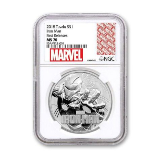 Stříbrná mince MARVEL Iron Man 1 oz 2018 NGC MS70