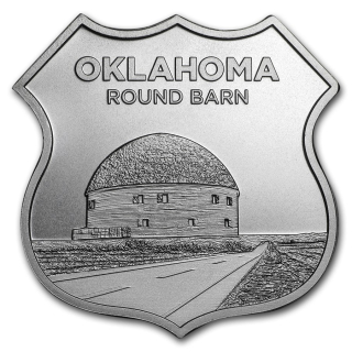 Stříbrná mince 1 oz Icons of Route 66 shield Oklahoma Round Barn