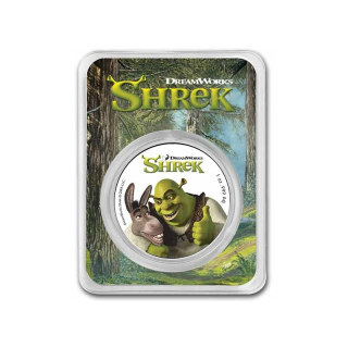 Stříbrná mince Shrek k 20. výročí 1 oz 2021 Kolorovaná v kartě